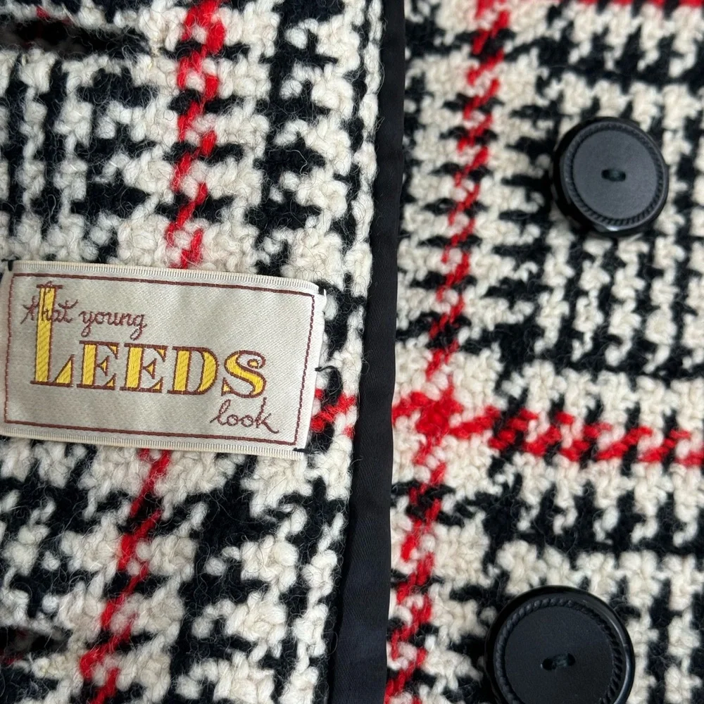 THAT YOUNG LEEDS LOOK Vtg 30’s-60s Houndstooth Wool Jacket Women Coat XS/S Scarf - Picture 11 of 16
